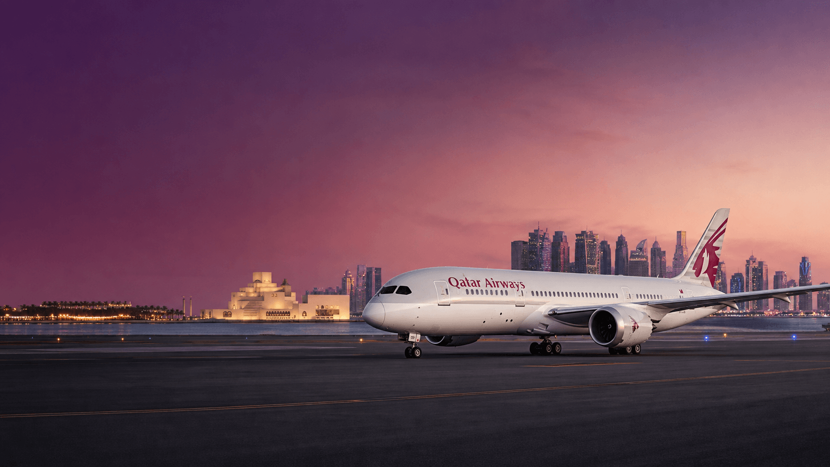 Máy bay Qatar Airways tại Doha và bảo tàng nghệ thuật Hồi giáo