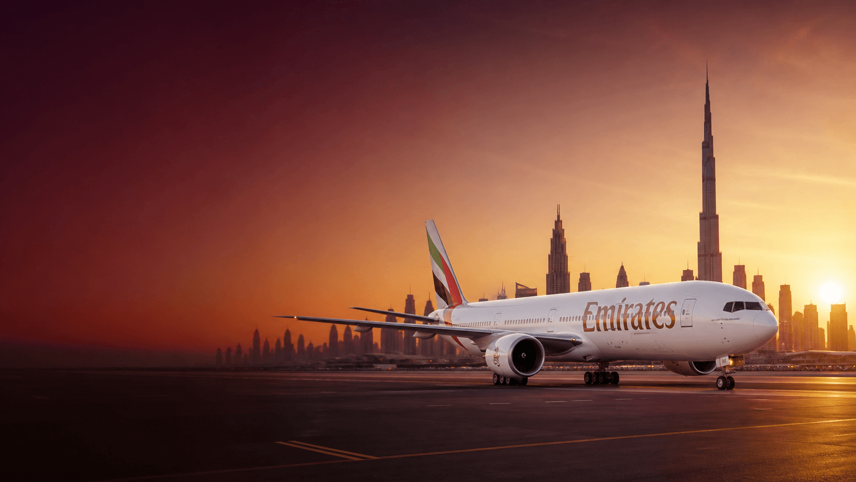 Máy bay Emirates tại Dubai và Burj Khalifa